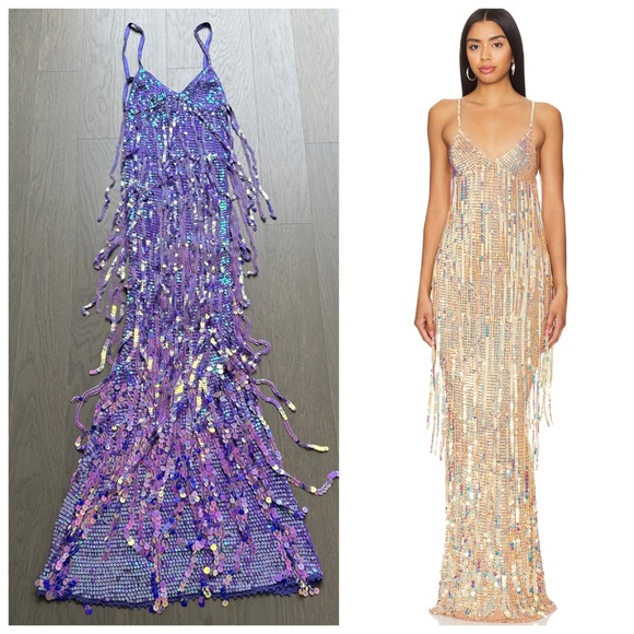 Retrofete Mevia Sequin Fringe Crochet Maxi Dress XS / SMALL - PURPLE- EUC - Picture 1 of 11
